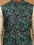Men's Green Printed Nehru Jacket With Cream Solid Kurta & Pyjama Set